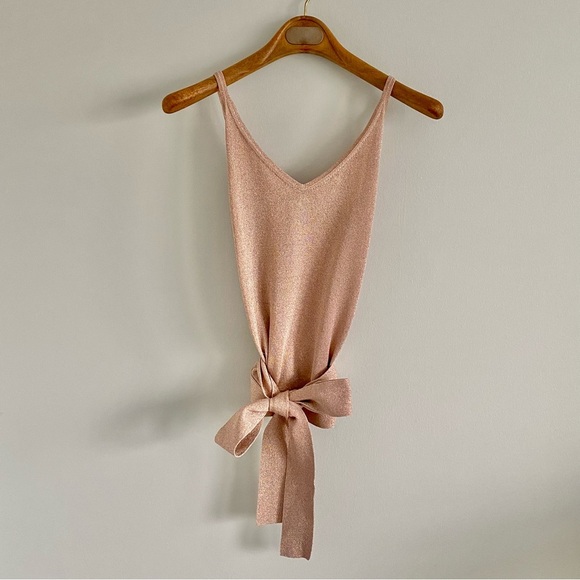 Express Pink Shimmer Sleeveless Top with Tie Size Small - Picture 1 of 7